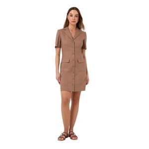 Forcast Nia Button Linen Dress Biscuit (Taupe) | Tailored Utility Mini